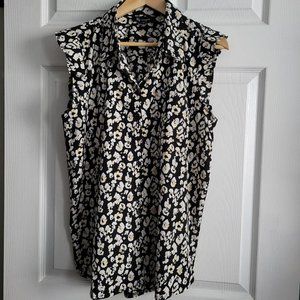 Leopard Print Button Up Sleeveless Blouse